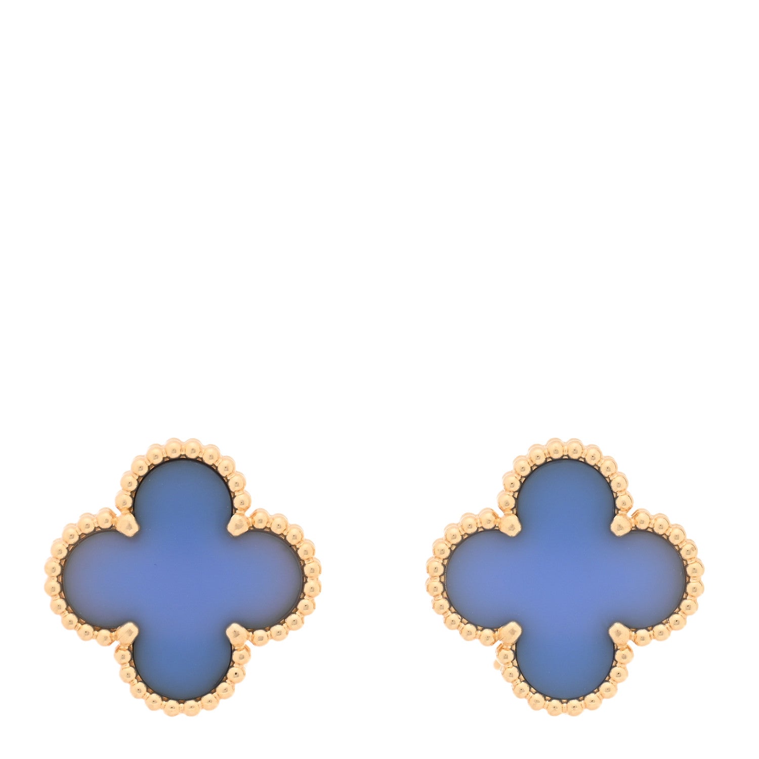Van Cleef & Arpels 18K Yellow Gold Blue Agate Vintage Alhambra Earrings 1 of 5