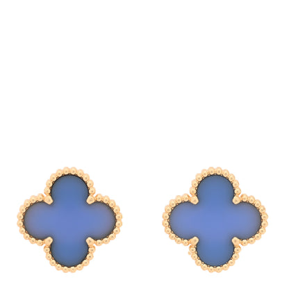 Van Cleef & Arpels 18K Yellow Gold Blue Agate Vintage Alhambra Earrings 1 of 5
