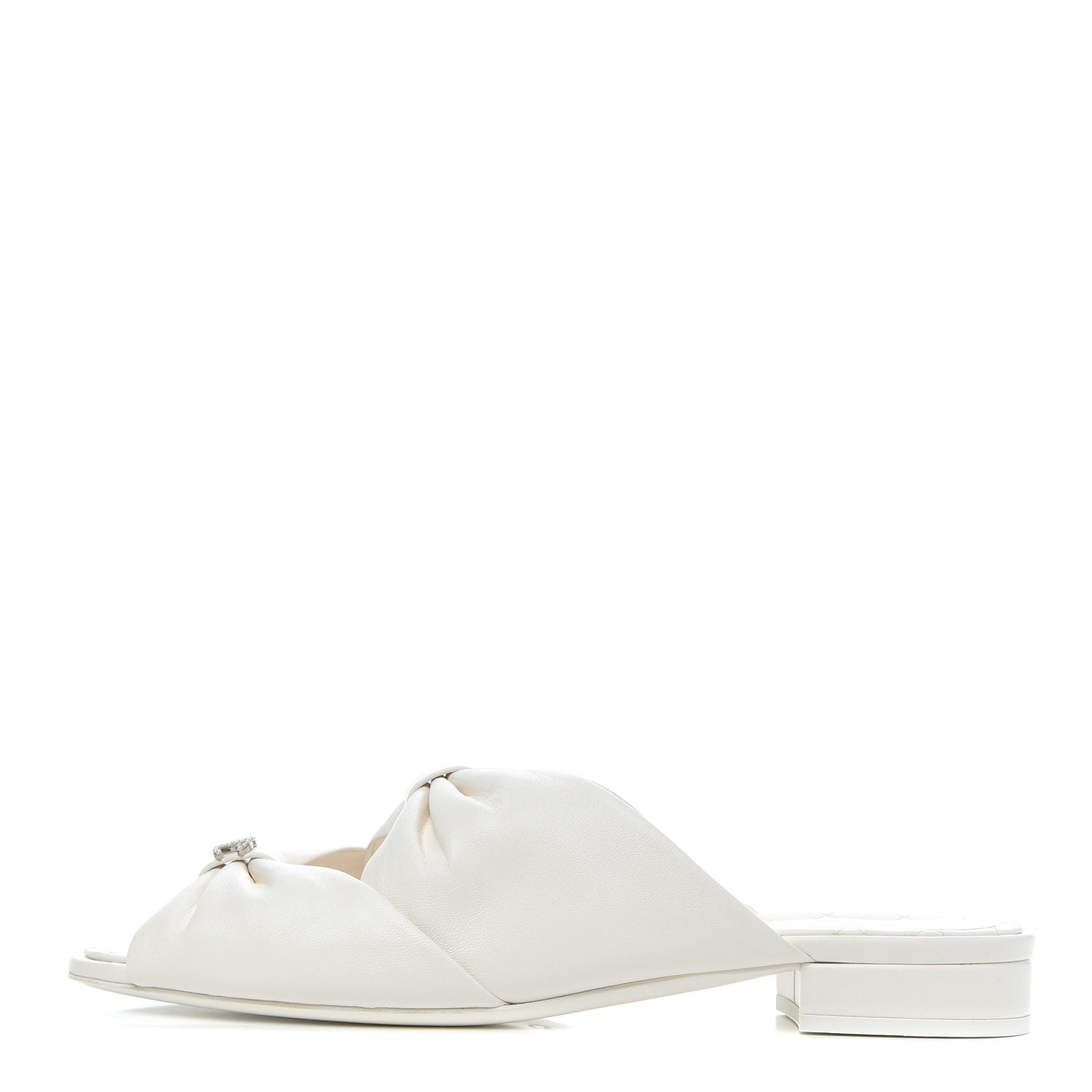 Lambskin Pearl Bow CC Flat Sandals 39.5 White