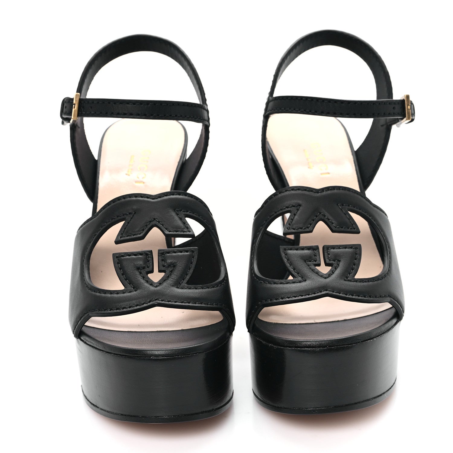 Gucci Cosmos Softy Calfskin Wooden Interlocking G Cut-Out 30/120mm Platform Sandals 35 Black 3 of 9