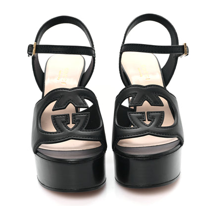 Gucci Cosmos Softy Calfskin Wooden Interlocking G Cut-Out 30/120mm Platform Sandals 35 Black 3 of 9