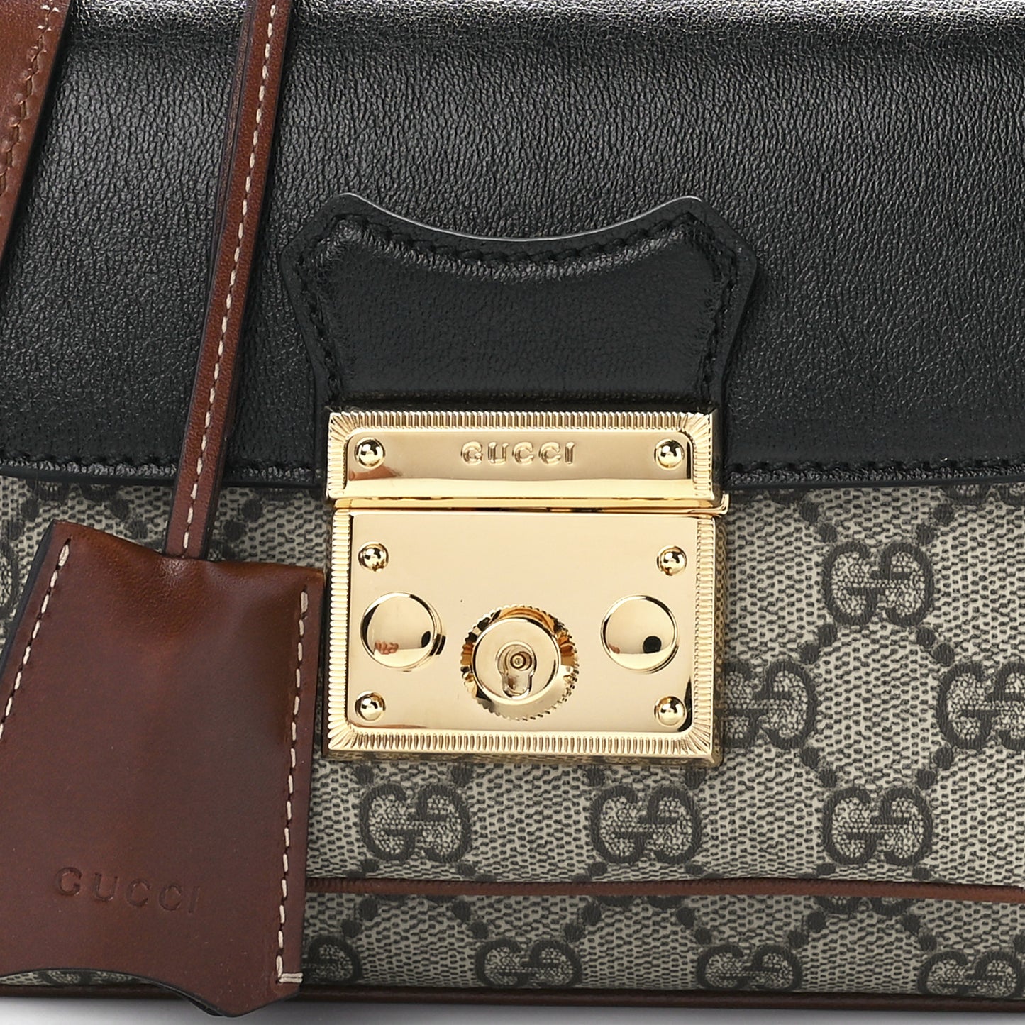 GG Supreme Monogram New Sakai Lux Calfskin Mini Padlock Flap Pocket Shoulder Bag Beige Ebony Black Cuir