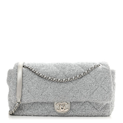 Chanel Lurex Knit Large Pluto Glitter Flap Silver 1 of 8