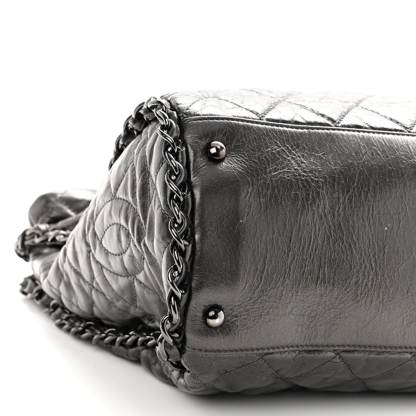 Metallic Calfskin Quilted Large Chain Me Hobo Dark Grey