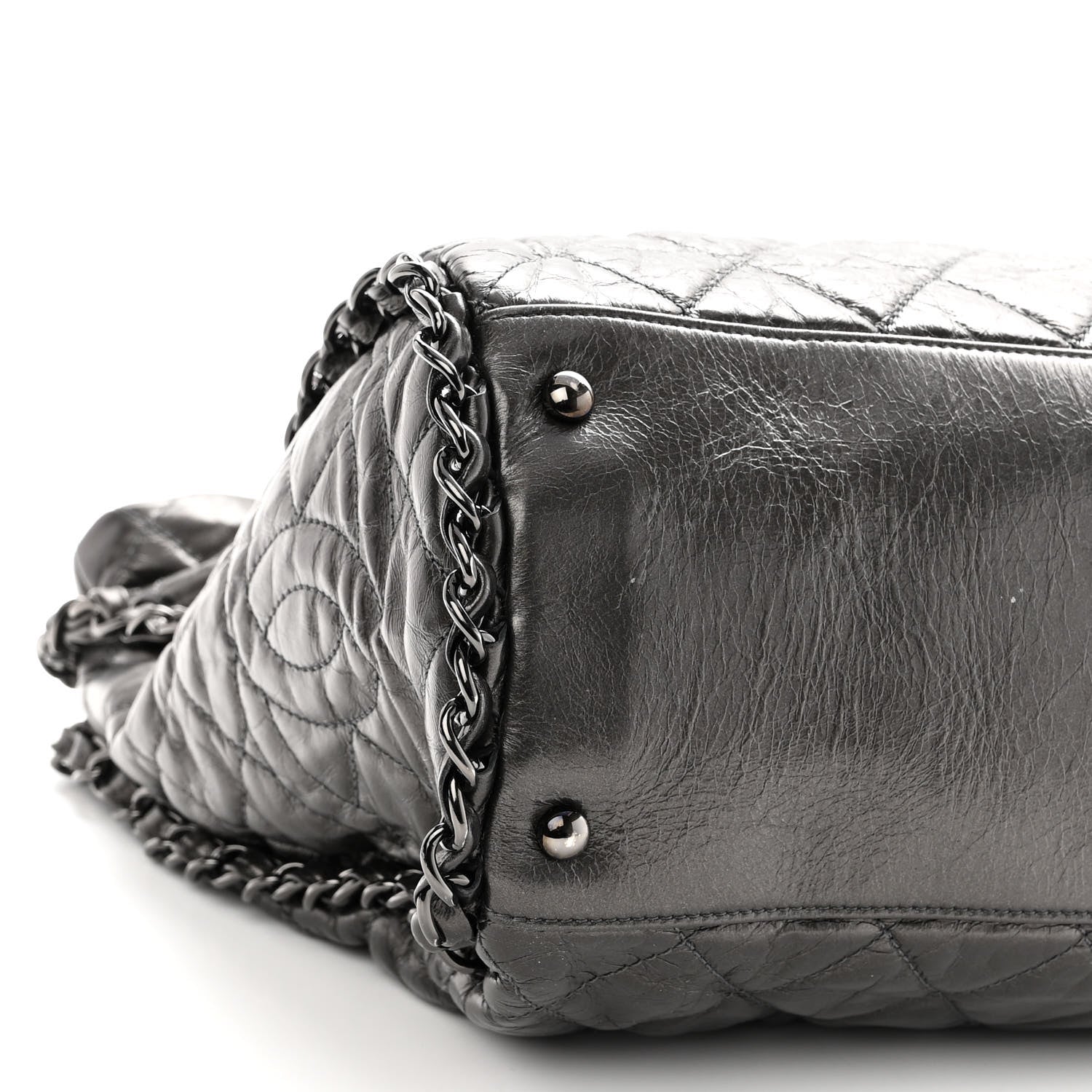 Chanel Metallic Calfskin Quilted Large Chain Me Hobo Dark Grey 9 of 10