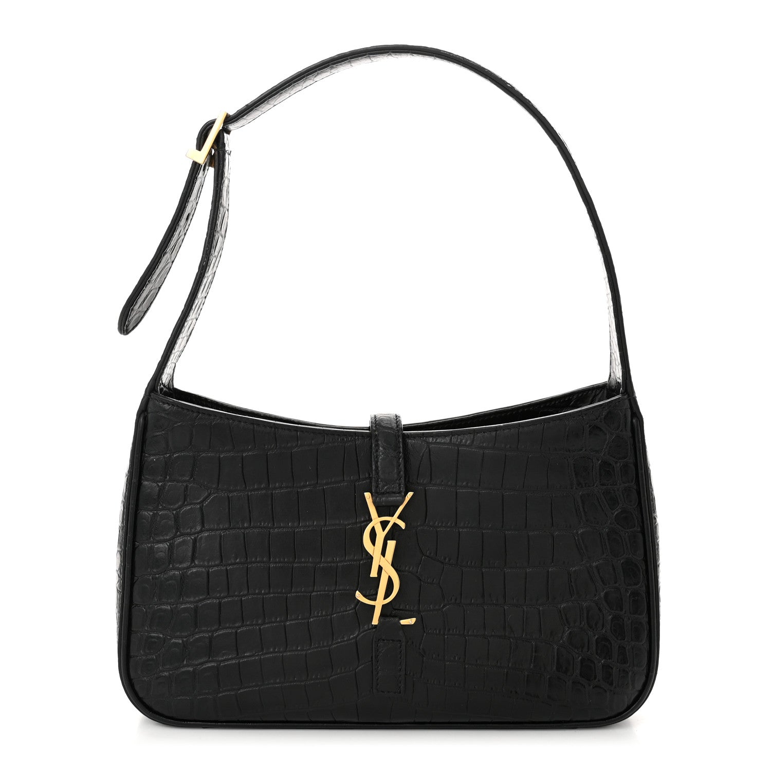 Saint Laurent Calfskin Crocodile Embossed LE 5 A 7 Hobo Black 1 of 11