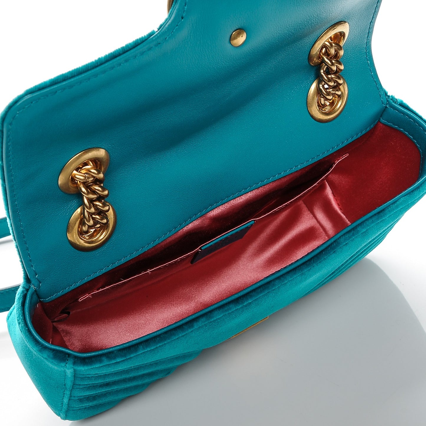 Velvet Matelasse Mini GG Marmont Shoulder Bag Pavone Cyan