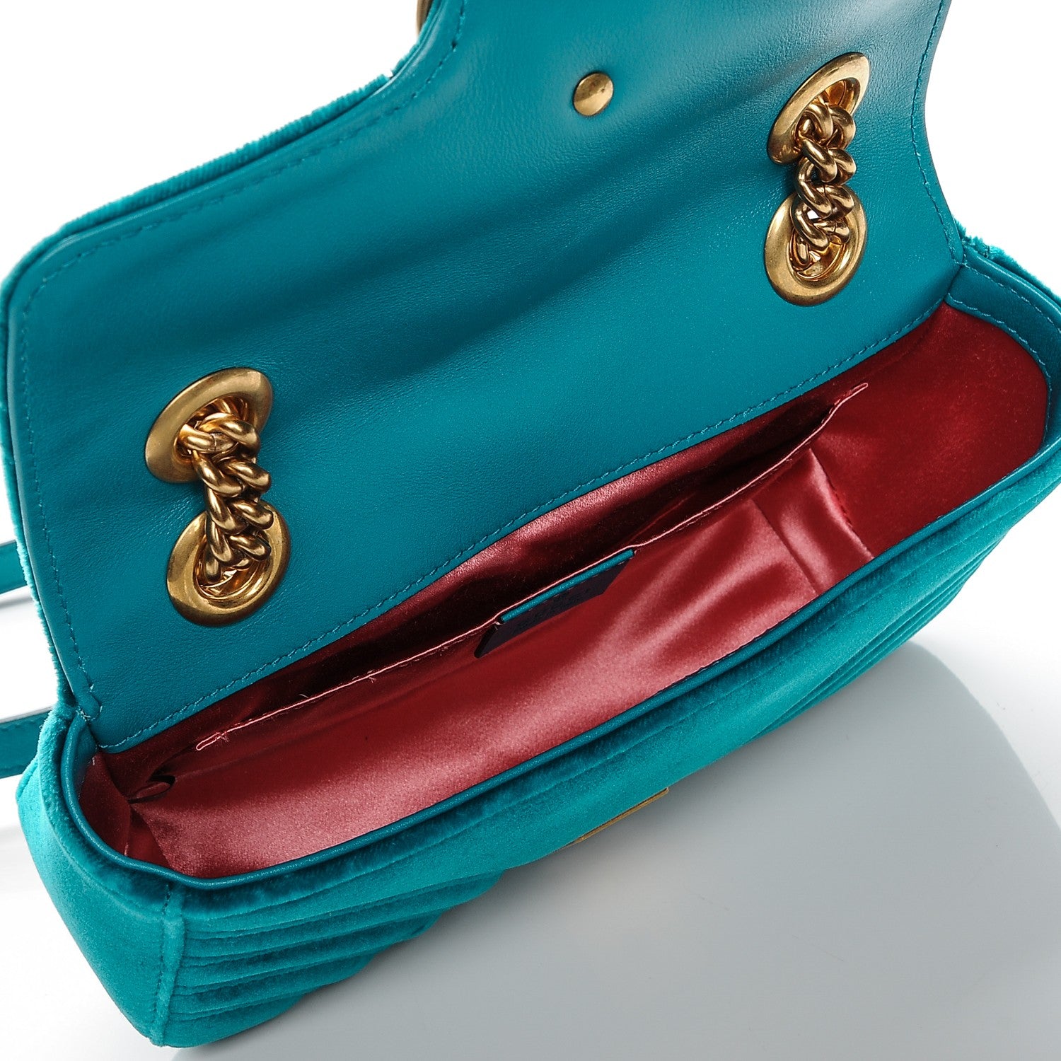 Gucci Velvet Matelasse Mini GG Marmont Shoulder Bag Pavone Cyan 5 of 6