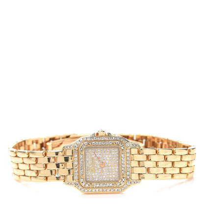 Cartier 18K Yellow Gold Diamond Pave 22mm Panthere Quartz Watch 2 of 6