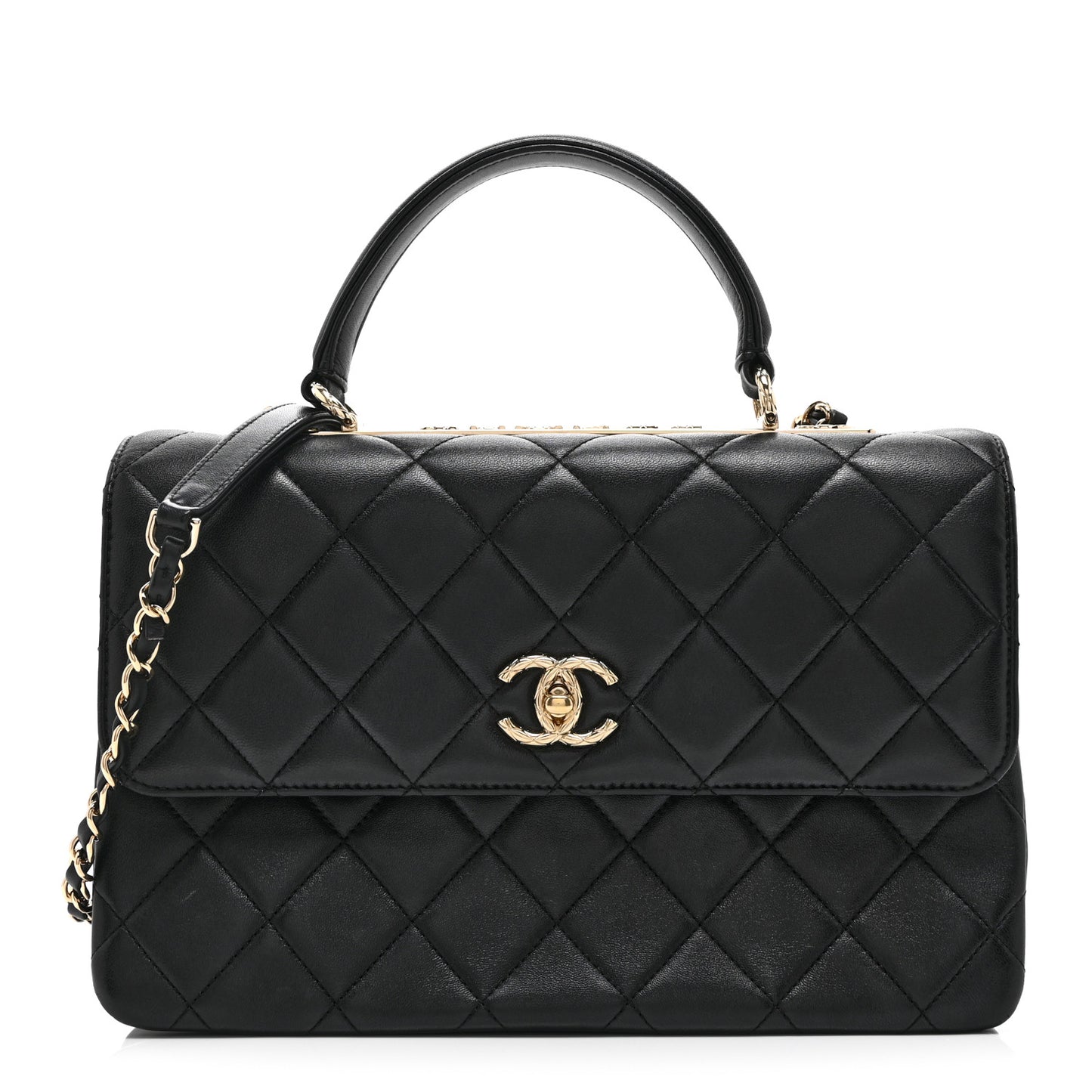 Lambskin Quilted Medium Trendy CC Flap Dual Handle Bag Black