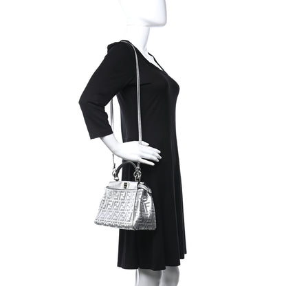 Fendi Vitello Catalan Mirror Sequin FF 1974 Embroidered Mini Peekaboo Iconic Satchel Argento 2 of 8