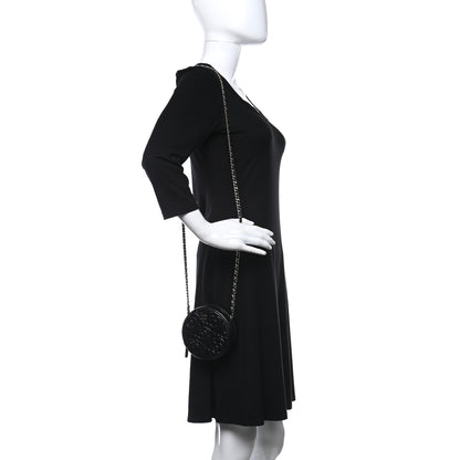 Chanel Caviar Camellia Embossed Round Clutch With Chain Black 2 of 9