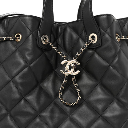Chanel Lambskin Quilted CC Dweller Drawstring Tote Black 7 of 9