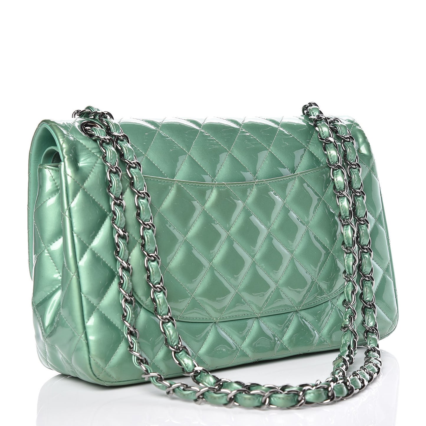 Patent Quilted Jumbo Double Flap Green