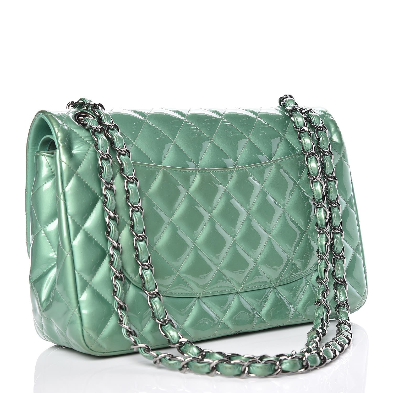 Chanel Patent Quilted Jumbo Double Flap Green 3 of 23