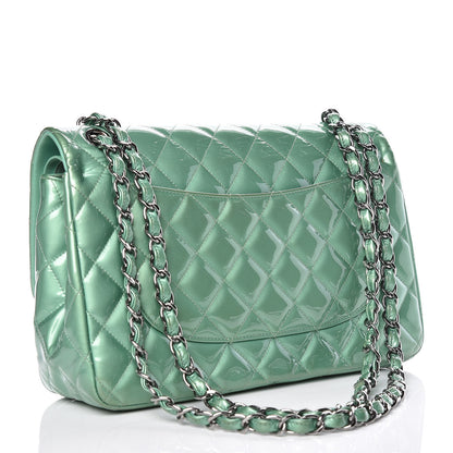 Chanel Patent Quilted Jumbo Double Flap Green 3 of 23