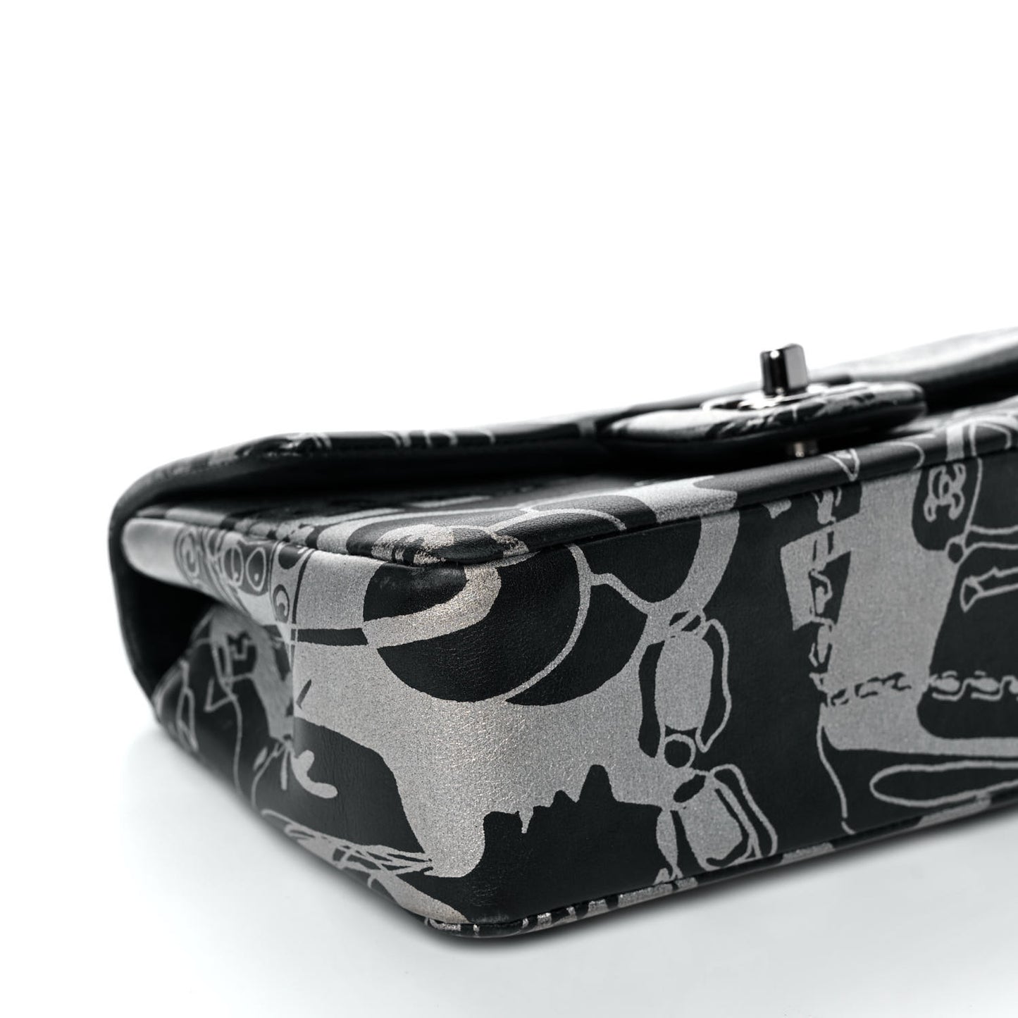 Lambskin Printed Mini Rectangular Flap Black Silver