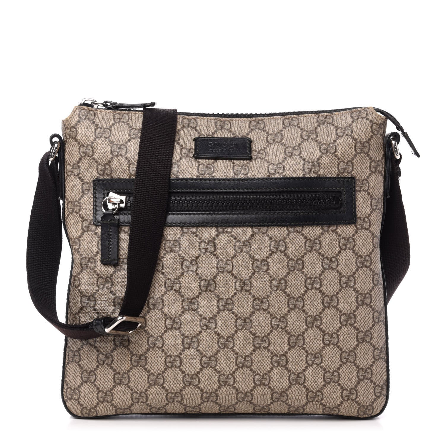 Gucci GG Supreme Monogram Flat Messenger Bag Black 1 of 16
