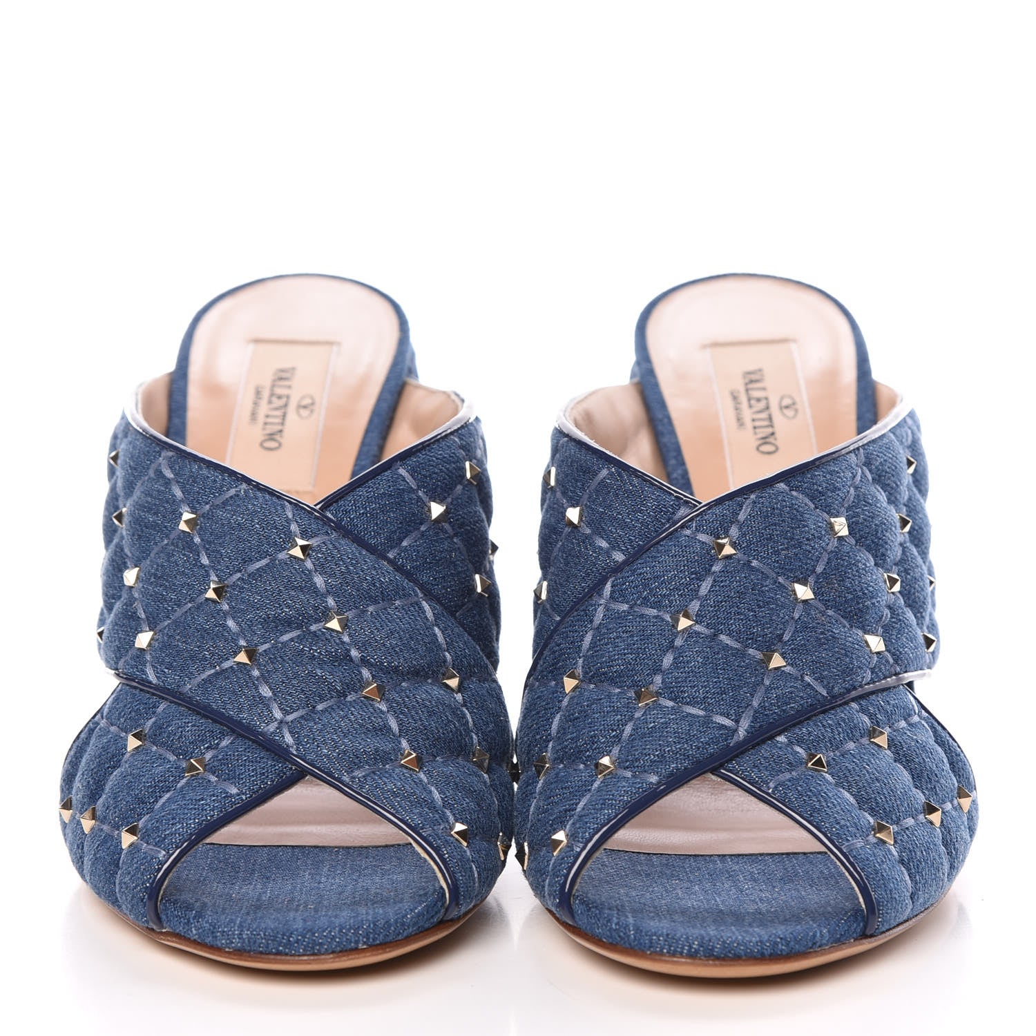 Valentino Garavani Denim Rockstud Spike Crisscross 90mm Slide Sandals 37.5 Light Denim 2 of 9
