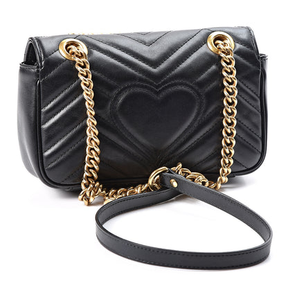 Gucci Calfskin Matelasse Mini GG Marmont Shoulder Bag Black 2 of 12