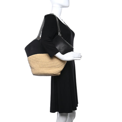 Stella McCartney Shaggy Deer Raffia Large Half & Half Tote Bag Black Natural 2 of 8