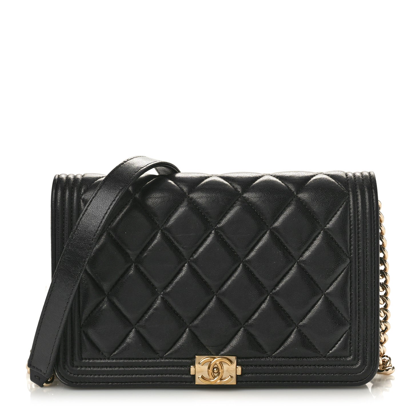 Lambskin Quilted Boy Wallet On Chain WOC Black