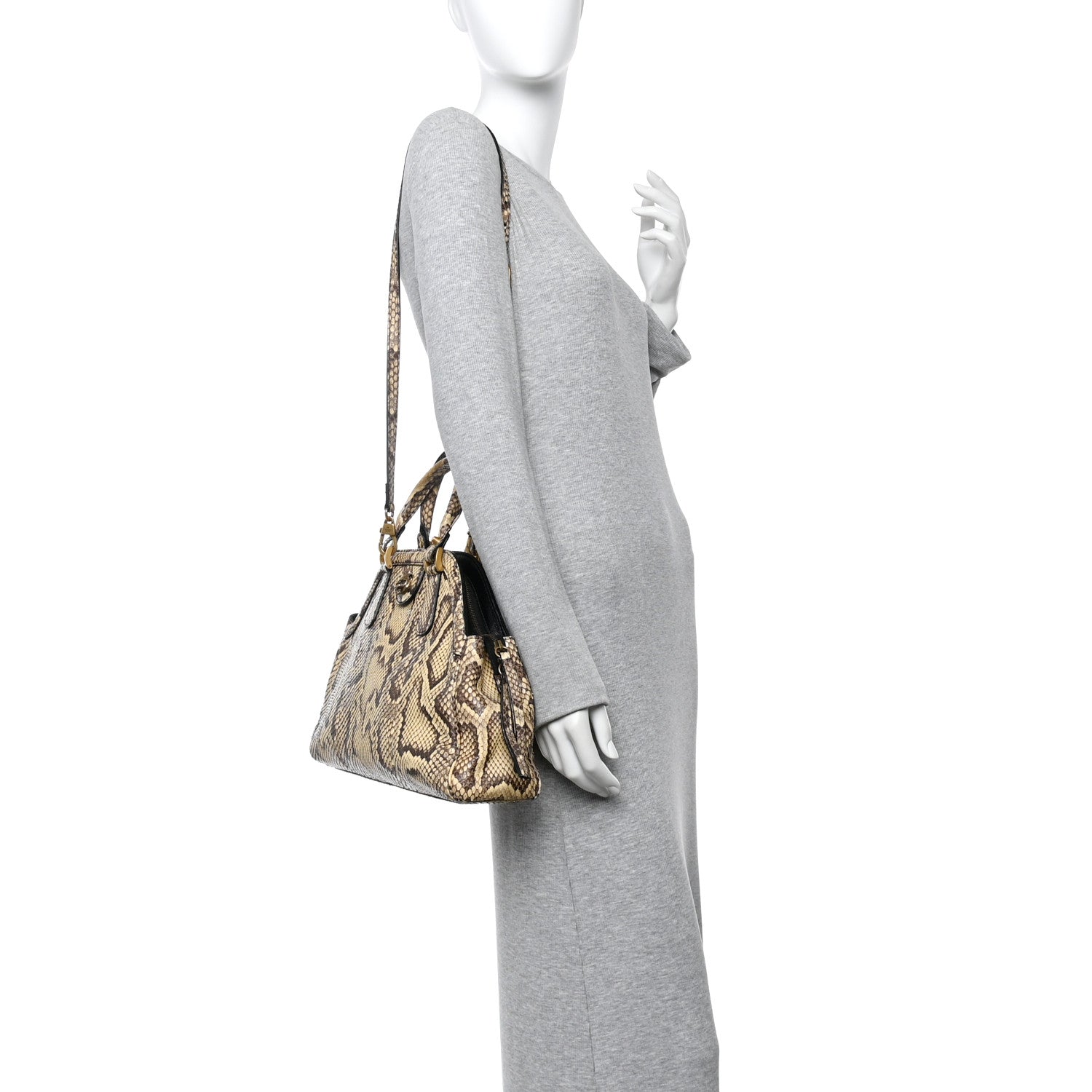 Gucci Snakeskin Medium Re(Belle) Top Handle Bag Beige 2 of 12