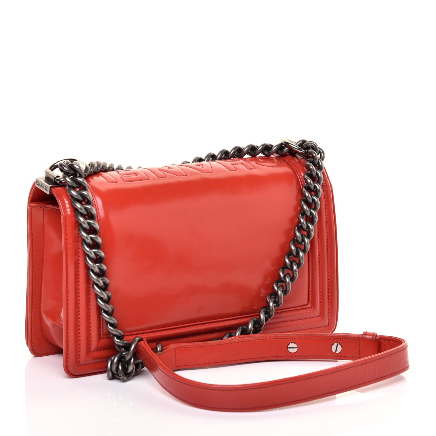 Glazed Calfskin Medium Boy Flap Red