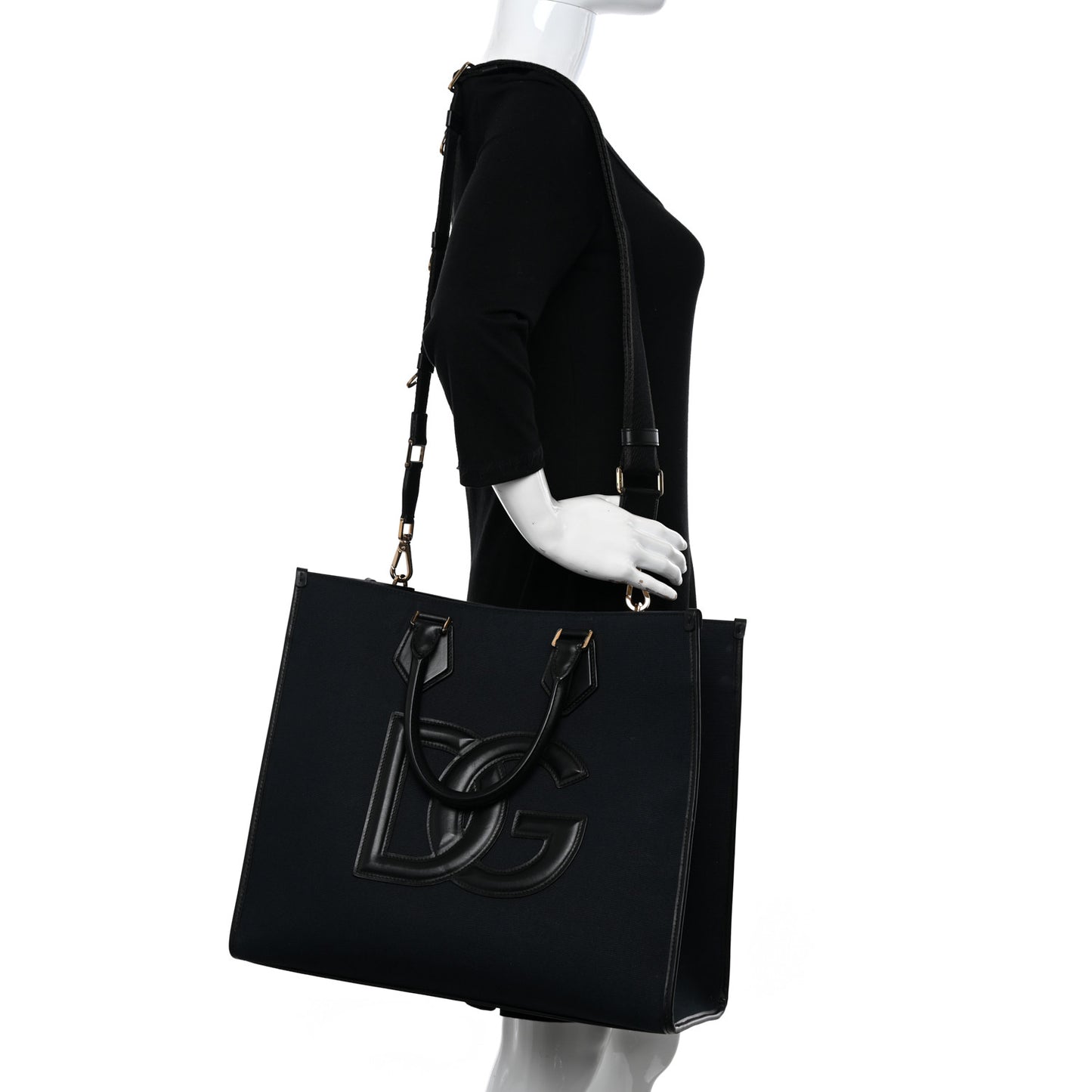 Canvas Calfskin DG Logo Shopper Black