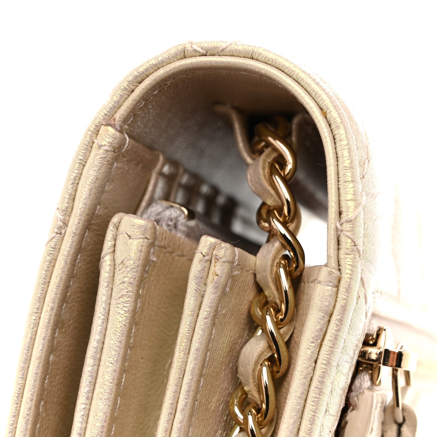 Chanel Iridescent Lambskin Quilted Mini Wallet On Chain WOC Ivory 11 of 14