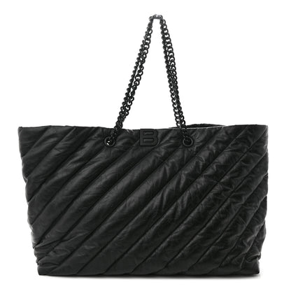Balenciaga Crushed Calfskin Quilted Matte Black Hardware Large Crush Carry All Tote Bag Black 1 of 9