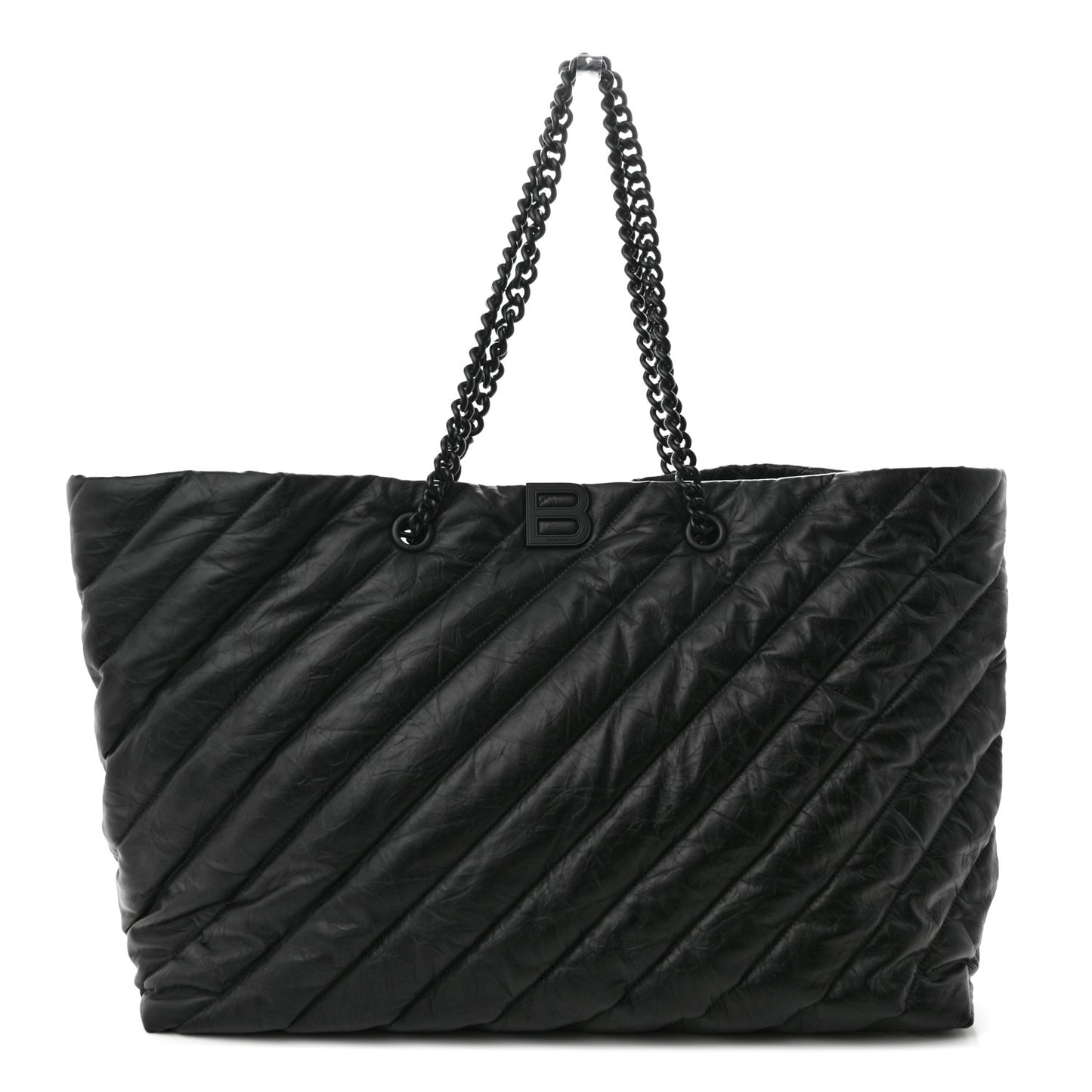 Crushed Calfskin Quilted Matte Black Hardware Large Crush Carry All Tote Bag Black