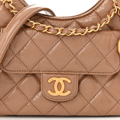 Chanel Shiny Crumpled Calfskin Quilted Small Wavy CC Hobo Dark Beige 8 of 11