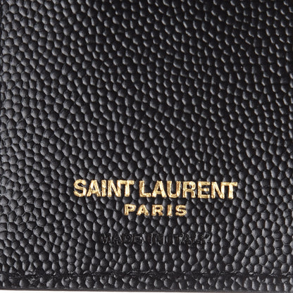 Saint Laurent Grain De Poudre Matelasse Chevron Monogram Zipped Card Case Black 6 of 6