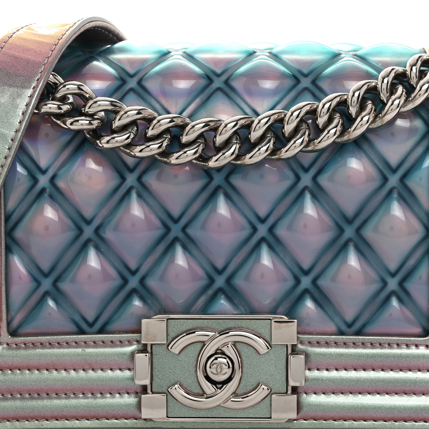 Chanel Iridescent Patent Calfskin PVC Quilted Small Boy Flap Light Purple 8 of 11