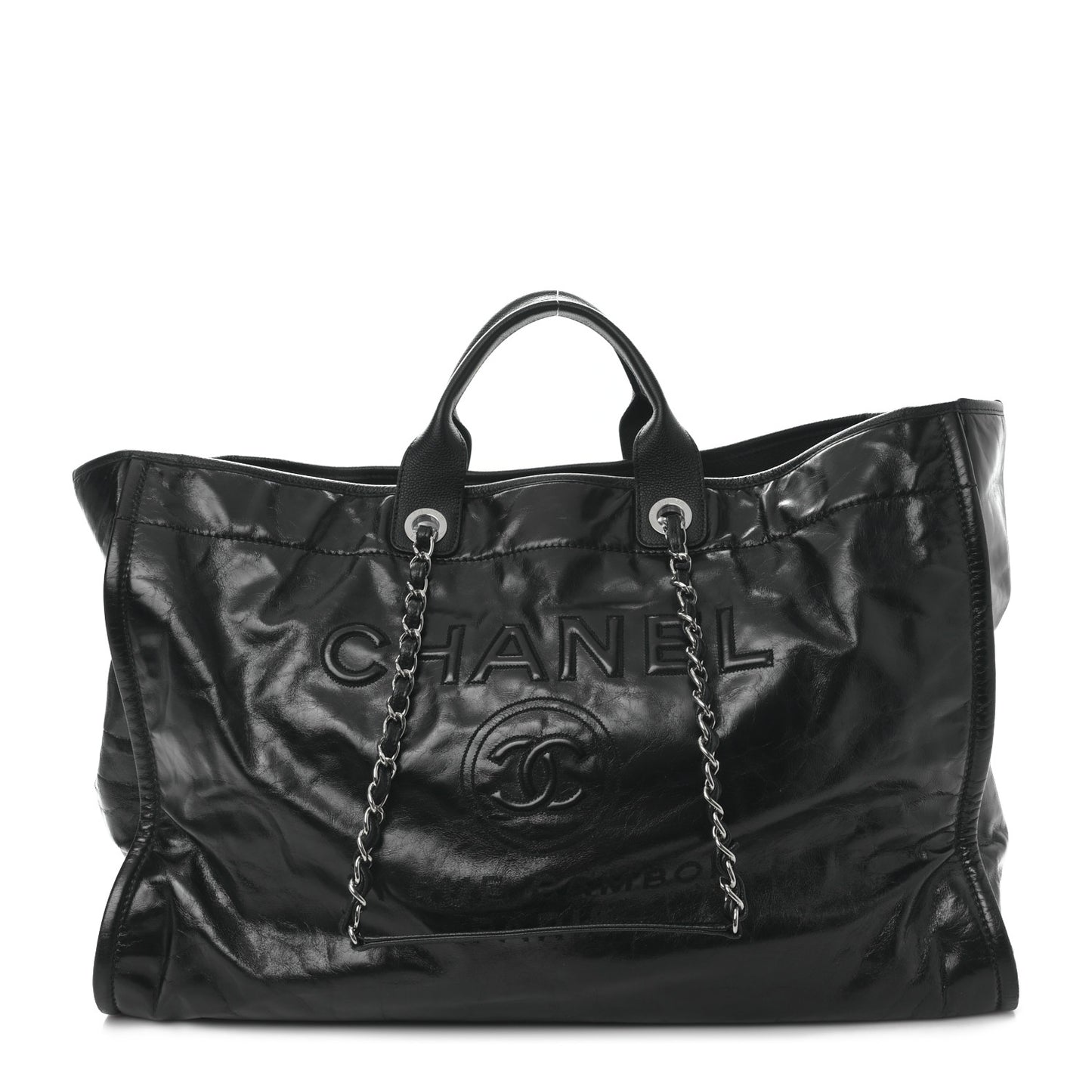 Glazed Calfskin Large Deauville Tote Black