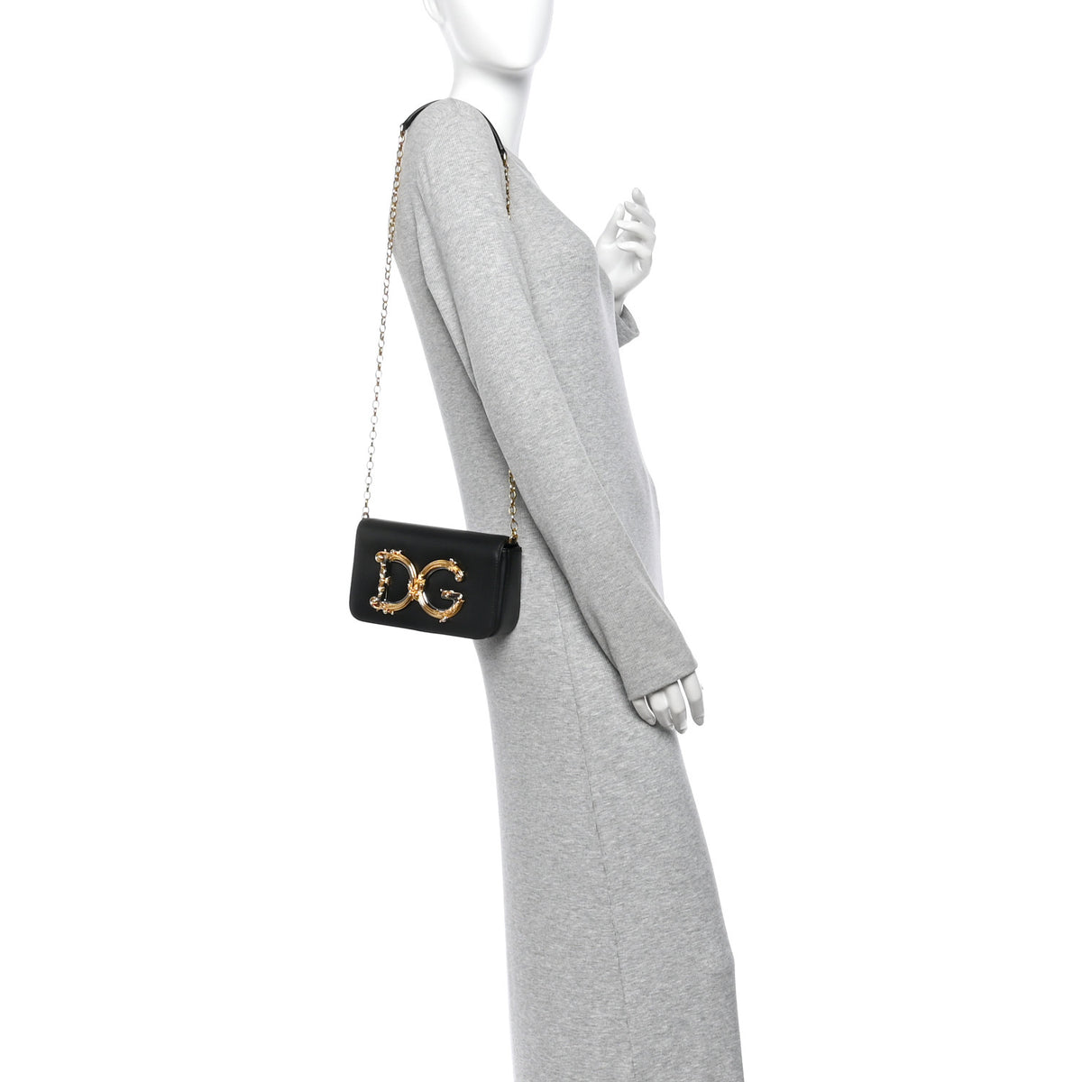 DOLCE GABBANA Calfskin DG Girls Phone Shoulder Bag Black