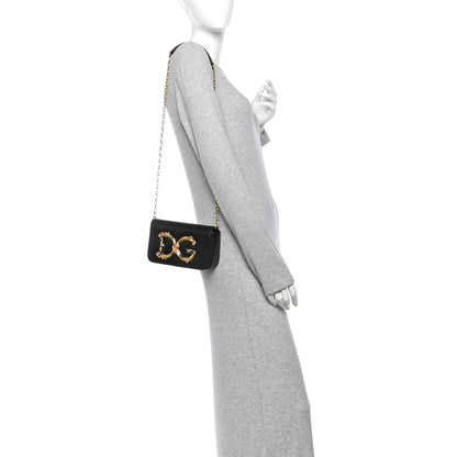 Dolce & Gabbana DOLCE GABBANA Calfskin DG Girls Phone Shoulder Bag Black 2 of 9