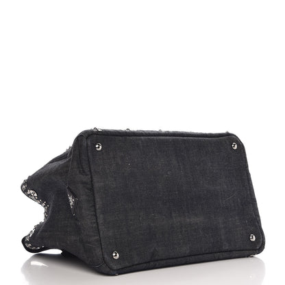 Prada Denim Crystal Studded Canapa Tote Black 4 of 9
