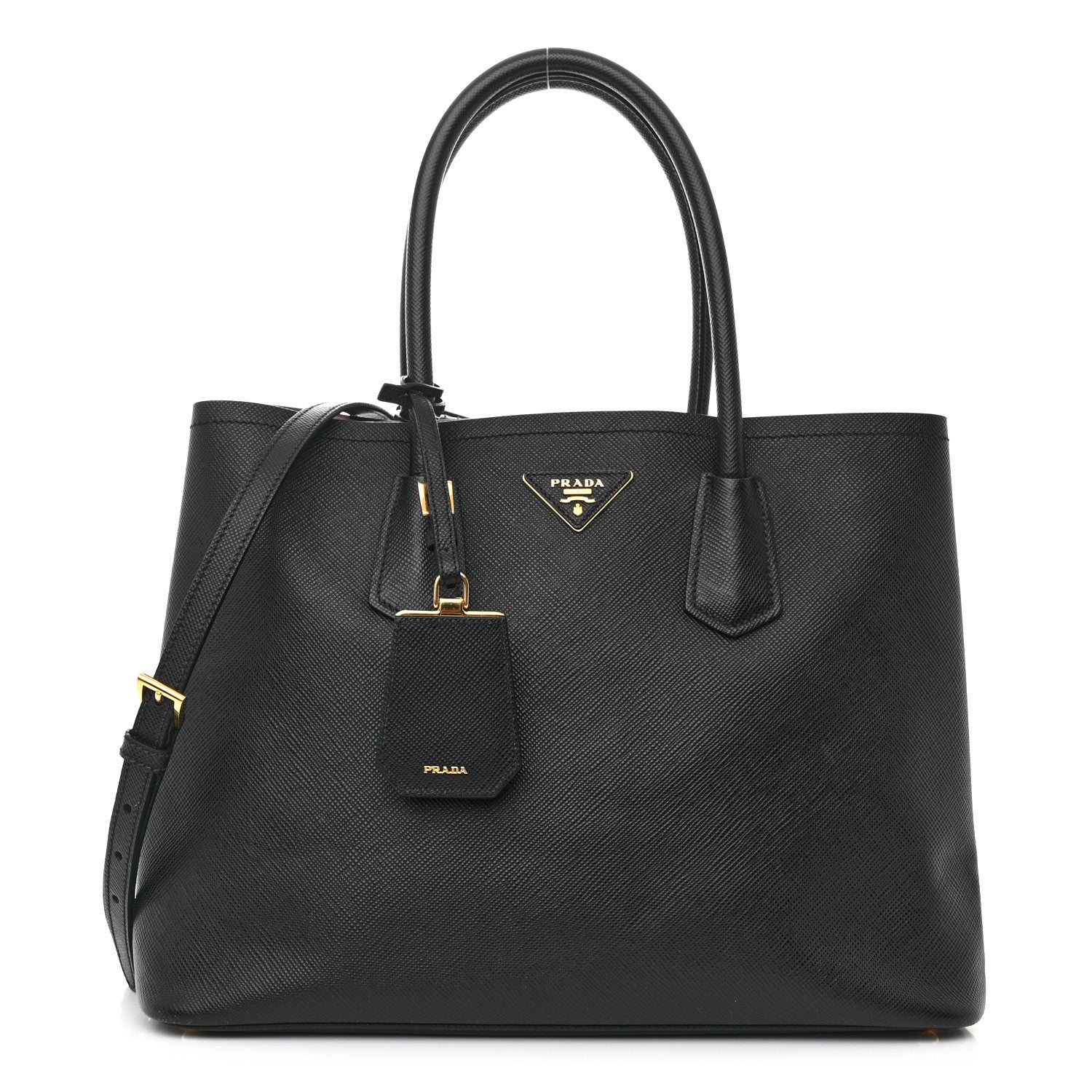 Prada Saffiano Cuir Medium Double Bag Black Mughetto 1 of 11