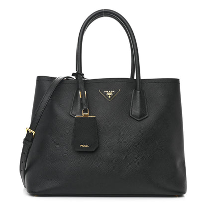 Prada Saffiano Cuir Medium Double Bag Black Mughetto 1 of 11