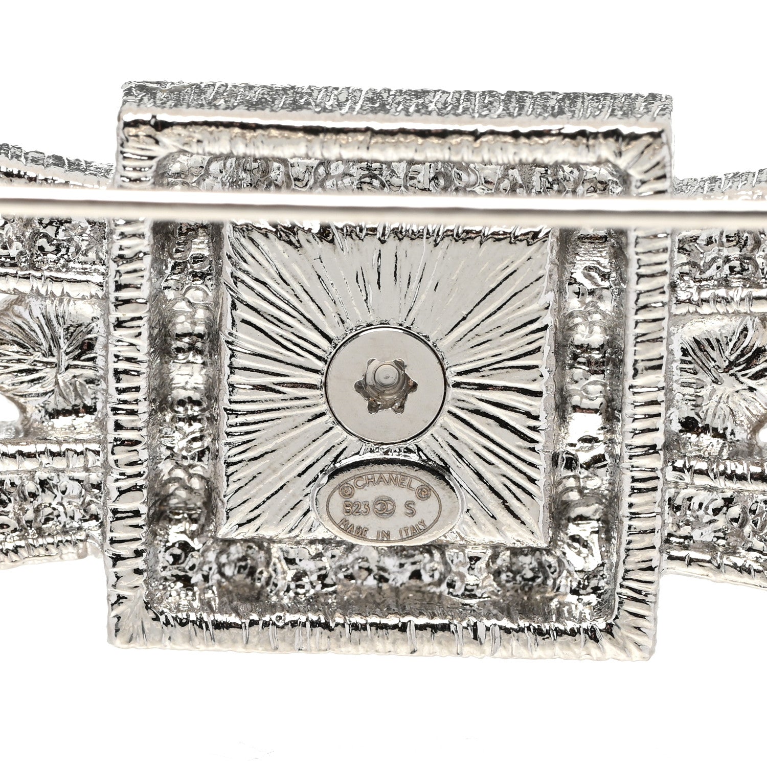 Chanel Metal Crystal CC Logo Bow Brooch Silver 4 of 5