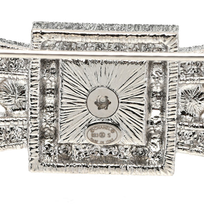 Chanel Metal Crystal CC Logo Bow Brooch Silver 4 of 5