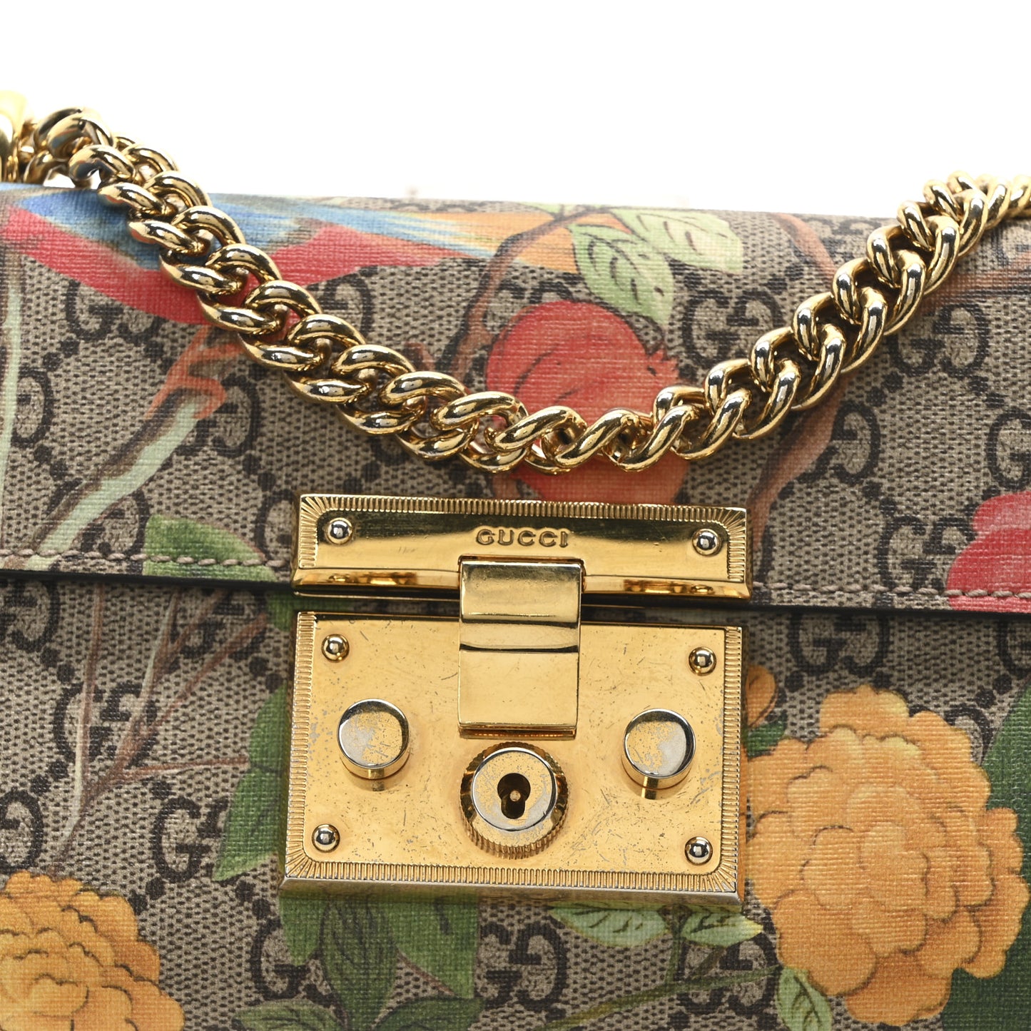 GG Supreme Monogram Tian Small Padlock Shoulder Bag Beige Multicolor New Acero