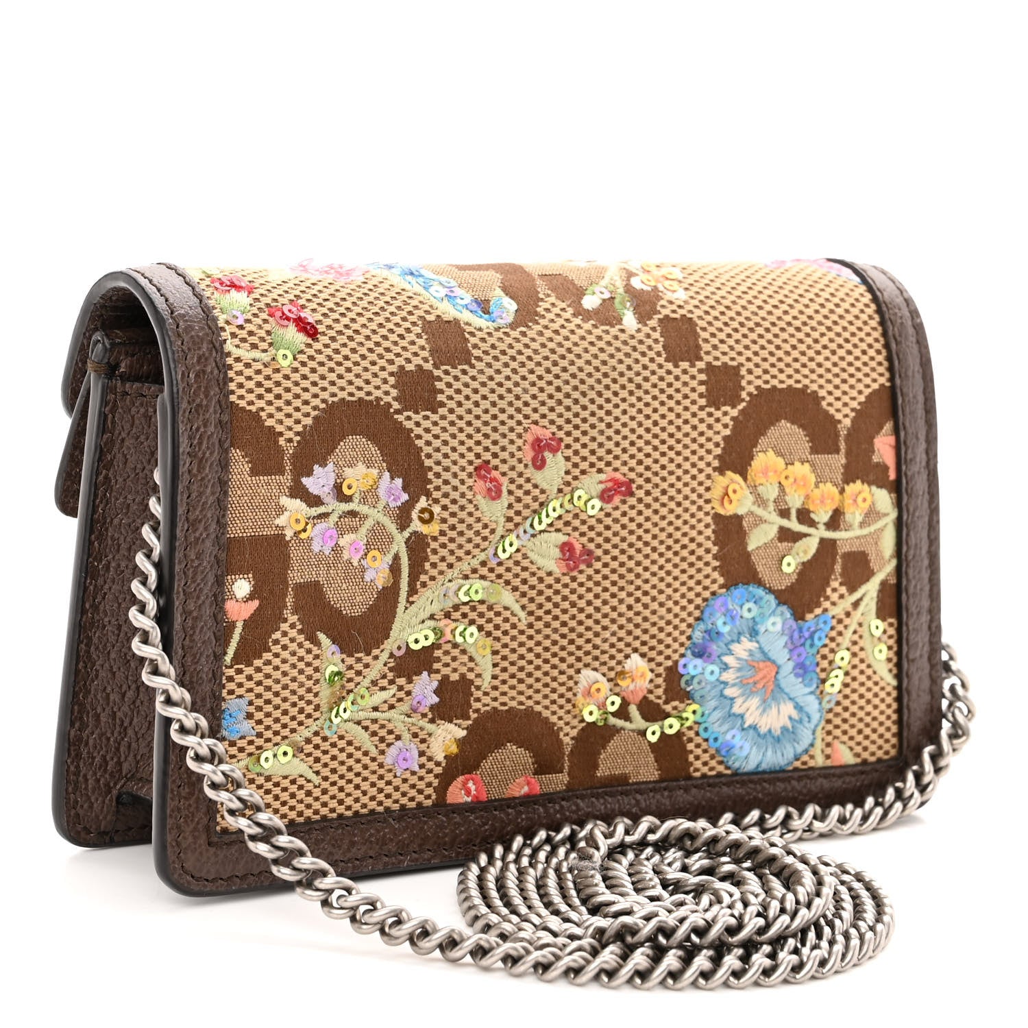 Gucci Monogram Jumbo GG Textured Dollar Calfskin Embroidered Super Mini Dionysus Shoulder Bag Camel Ebony New Acero Multicolor 3 of 10