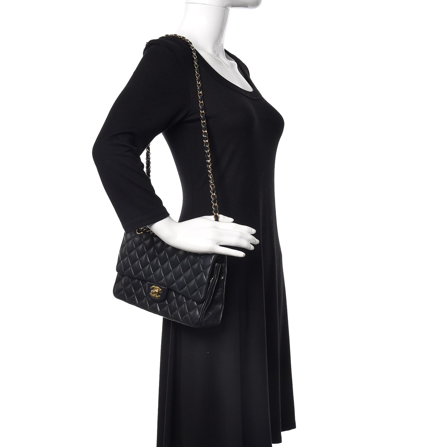 Lambskin Quilted Medium Double Flap Black