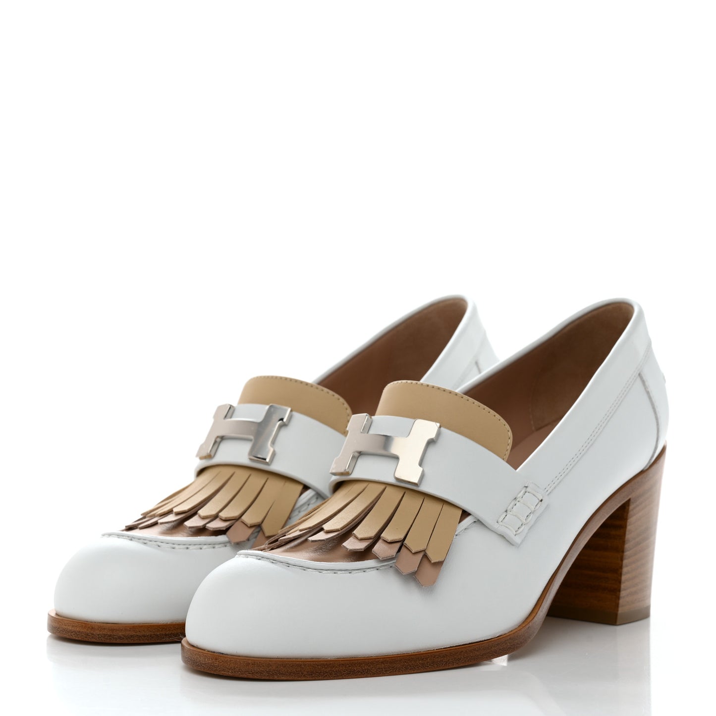 Calfskin Womens Elysee 70 Moccasin Loafer Pumps 37 White