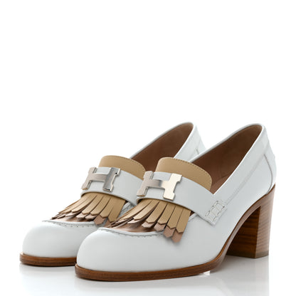 Hermes Calfskin Womens Elysee 70 Moccasin Loafer Pumps 37 White 3 of 9