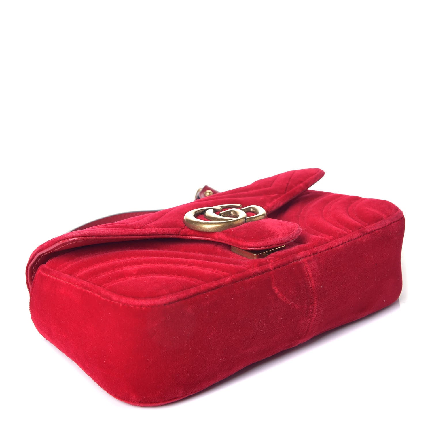 Gucci Velvet Matelasse Mini GG Marmont Shoulder Bag Hibiscus Red 4 of 9