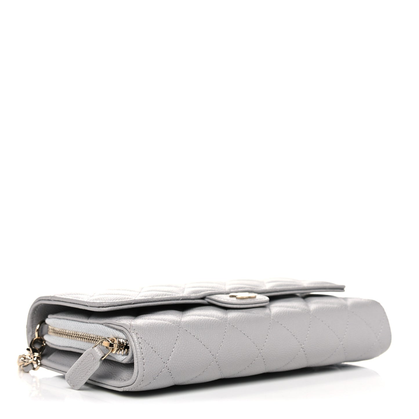 Caviar Quilted Phone Holder Wallet on Removable Chain Grey